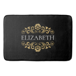 Elegante Monogram Black Gold Bath Mat Badematte