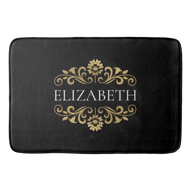 Elegante Monogram Black Gold Bath Mat Badematte (Vorderseite)