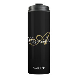 Elegante Monogram Black Gold Chic Script Name Ther Thermosbecher