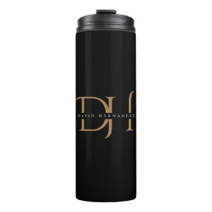 Elegante Monogram Black Gold Initials Moderne Cust Thermosbecher