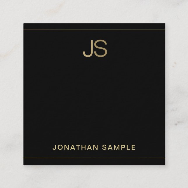 Elegante Monogram Black Gold Luxury Premium Dick Quadratische Visitenkarte (Vorderseite)