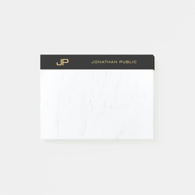 Elegante Monogram Black Gold Marmorvorlage Post-it Klebezettel (Vorderseite)