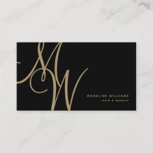 Elegante Monogram Black Gold Moderne Skriptinitial