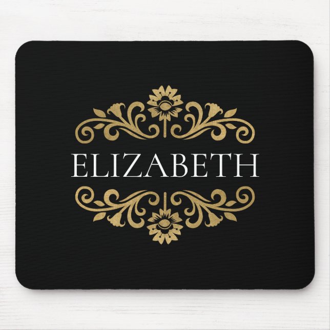 Elegante Monogram Black Gold Office School Mousepad (Vorne)