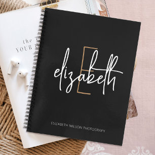 Elegante Monogram Black Gold Script Business Schoo Notizbuch