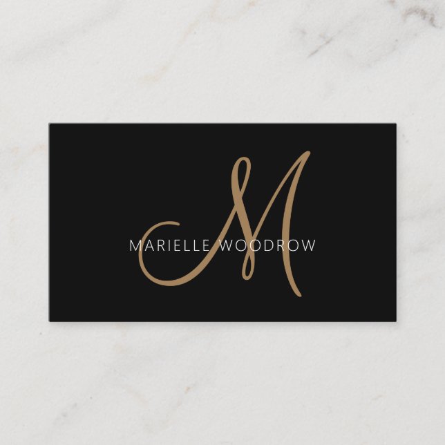 Elegante Monogram Black Gold Script Name Visitenkarte (Vorderseite)