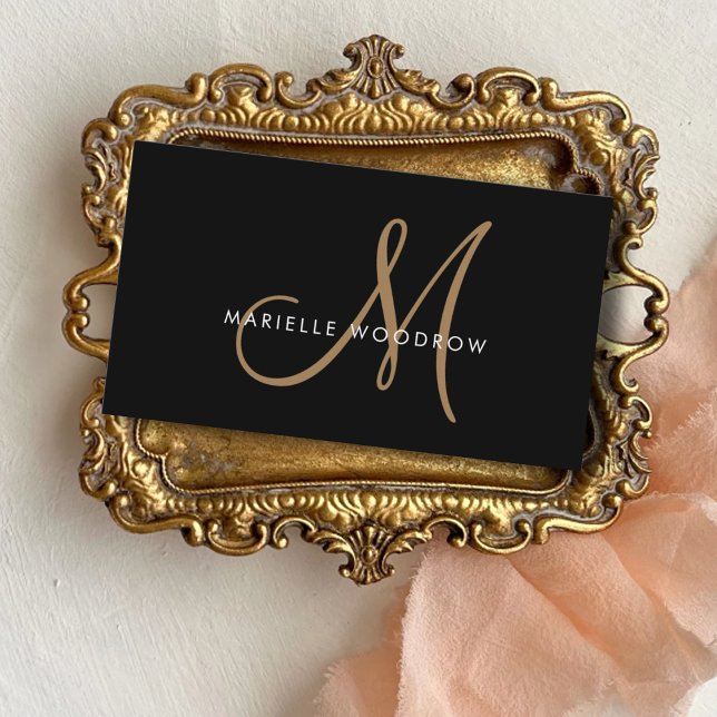 Elegante Monogram Black Gold Script Name Visitenkarte (Von Creator hochgeladen)