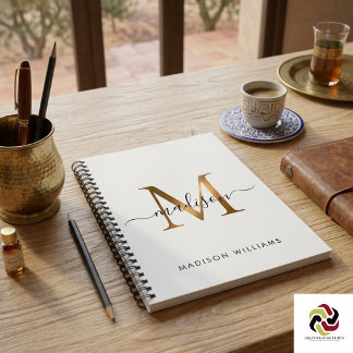 Elegante Monogram Black Gold Script Office School Notizblock