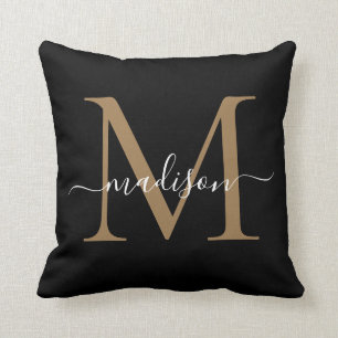 Elegante Monogram Black Gold Stilvolle Girly Scrip Kissen