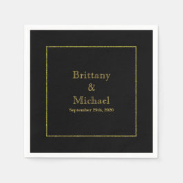 Elegante Monogram Black Gold Wedding Napkins Serviette