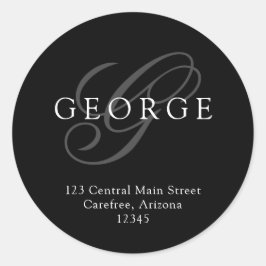 Elegante Monogram Black Gray-Adresse Runder Aufkleber