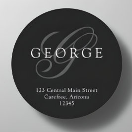 Elegante Monogram Black Gray-Adresse Runder Aufkleber