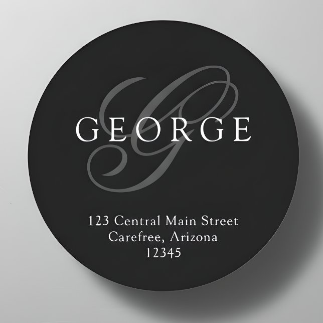 Elegante Monogram Black Gray-Adresse Runder Aufkleber (Von Creator hochgeladen)