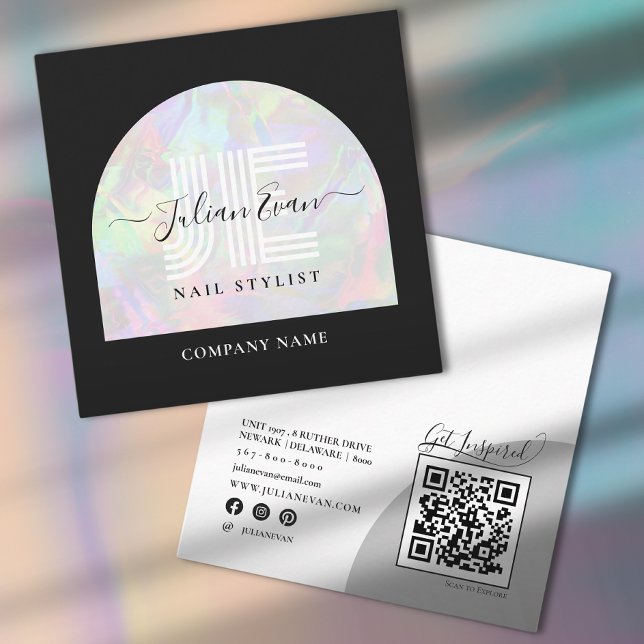 Elegante Monogram Black Holographic Business Card Quadratische Visitenkarte (Von Creator hochgeladen)