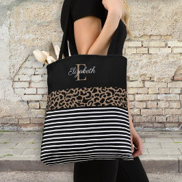 Elegante Monogram Black Leopard Animal Print