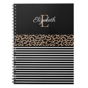 Elegante Monogram Black Leopard Animal Print Notizblock