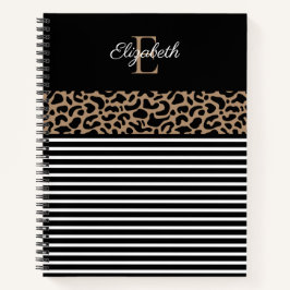 Elegante Monogram Black Leopard Animal Print Notizbuch