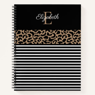 Elegante Monogram Black Leopard Animal Print Notizbuch