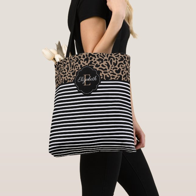 Elegante Monogram Black Leopard Animal Print Tasch (Von Nahem)