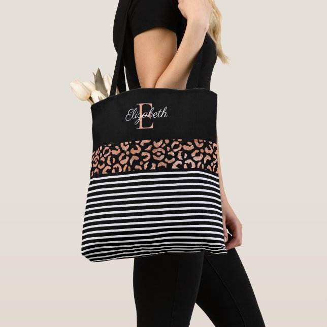 Elegante Monogram Black Leopard Animal Print Tasch (Von Nahem)