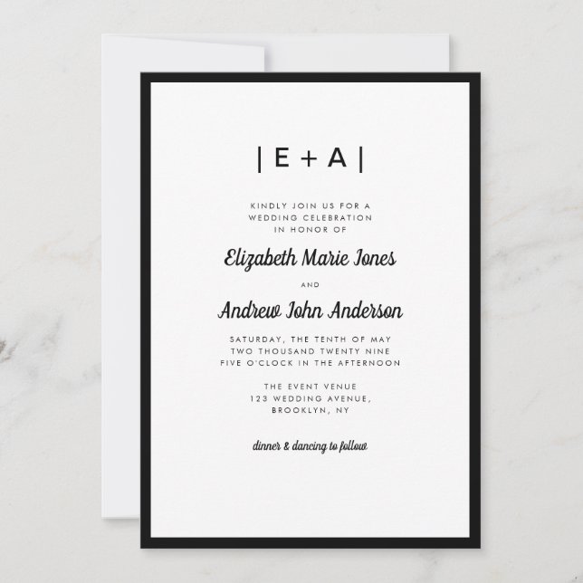 Elegante Monogram Black Modern Bold Wedding Einladung (Vorderseite)
