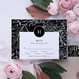 Elegante Monogram Black Tuxedo Wreath Wedding RSVP Karte