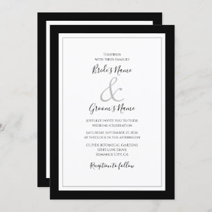 Elegante Monogram Black & White Wedding Einladung