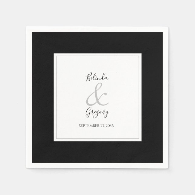 Elegante Monogram Black & White Wedding Serviette (Vorderseite)