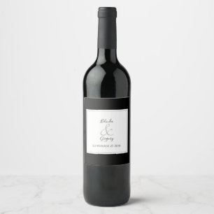 Elegante Monogram Black & White Wedding Weinetikett