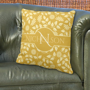 Elegante Monogram Blätter Daisies Individuelle Nam Kissen