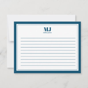 Elegante Monogram Blue Border Minimalistisch Mitteilungskarte