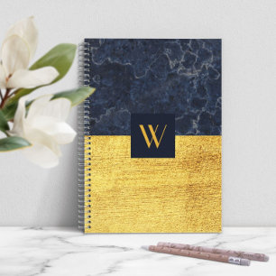 Elegante Monogram Blue Gold Marmor Notizblock