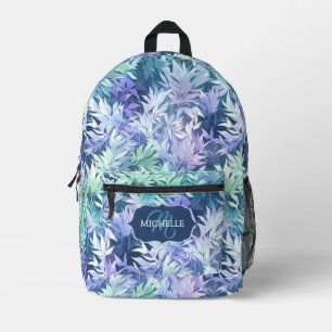 Elegante Monogram Blue Green Blätter Bedruckter Rucksack