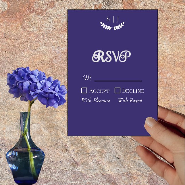 Elegante Monogram Blue Jewel Tone RSVP Card Einladung (Von Creator hochgeladen)