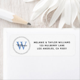 Elegante Monogram Blue Return Address Label