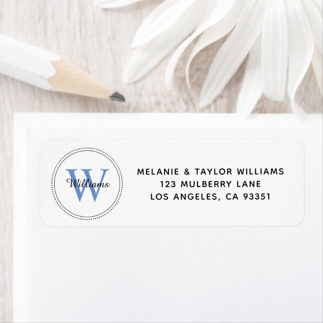 Elegante Monogram Blue Return Address Label (Insitu)