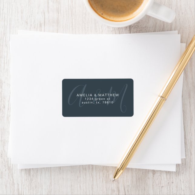 Elegante Monogram Blue Return Address Label Adressaufkleber (Insitu)