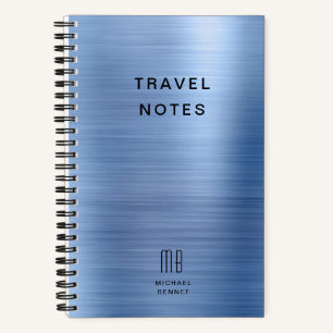 Elegante Monogram Blue Travel Notizbuch