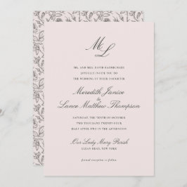 Elegante Monogram Blush Bloral Script Hochzeit Einladung