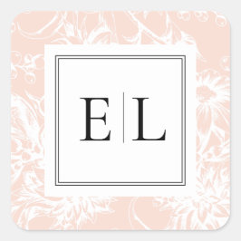 Elegante Monogram Blush Floral Wedding Quadratischer Aufkleber