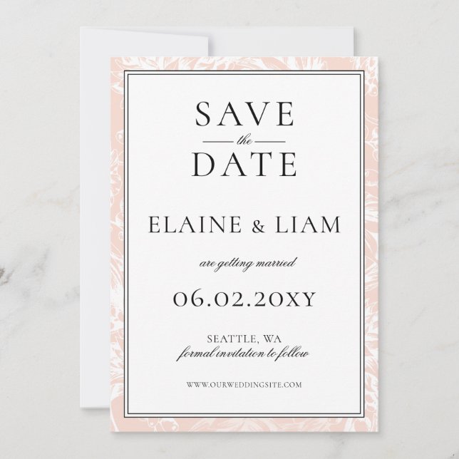 Elegante Monogram Blush Floral Wedding Save The Date (Vorderseite)
