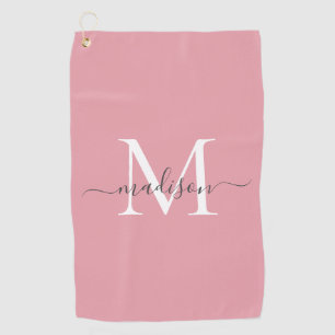Elegante Monogram Blush Pink Graue Girly Script Na Golfhandtuch
