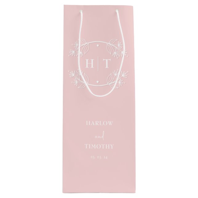 Elegante Monogram Calligraphy Pink Gift-Tasche Hoc Geschenktüte Für Weinflaschen (Vorderseite)