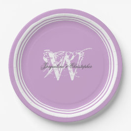 Elegante Monogram Chic Mauve und White Wedding Pappteller