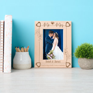 Elegante Monogram Couple Names Botanical Floral Geätzte Rahmen
