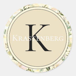 Elegante Monogram Cream-Rose für benutzerdefiniert Runder Aufkleber