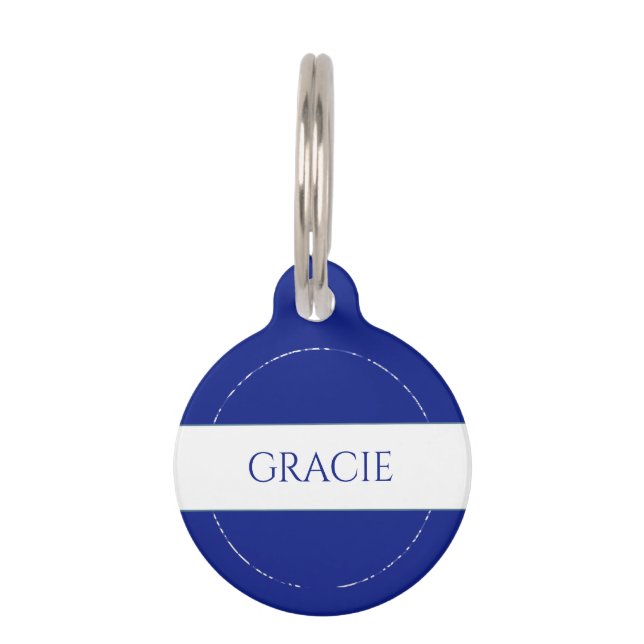 Elegante Monogram Custom Blue White Tile Haustiermarke (Vorderseite)