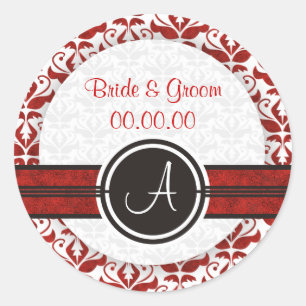 Elegante Monogram Damask Save the Date Stickers