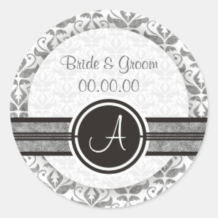 Elegante Monogram Damask Save the Date Stickers