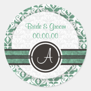 Elegante Monogram Damask Save the Date Stickers